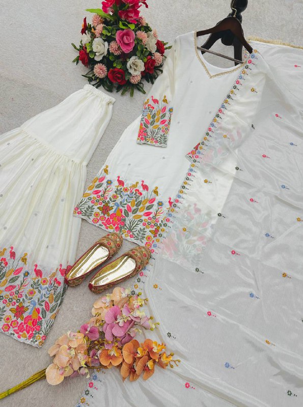 Cinon Silk Top-Sarara and Dupatta Set Fully Stitched Ready To Wear