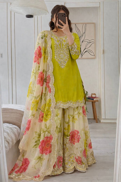 New Designer Party Top Pallazo & Dupatta Set
