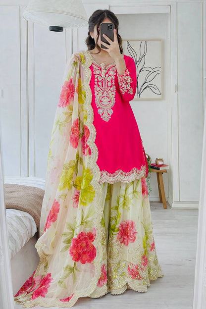 New Designer Party Top Pallazo & Dupatta Set