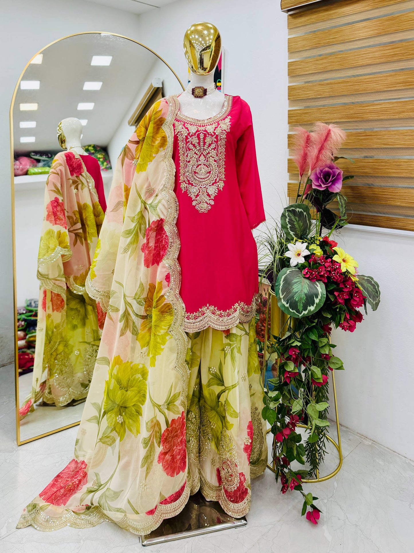 New Designer Party Top Pallazo & Dupatta Set