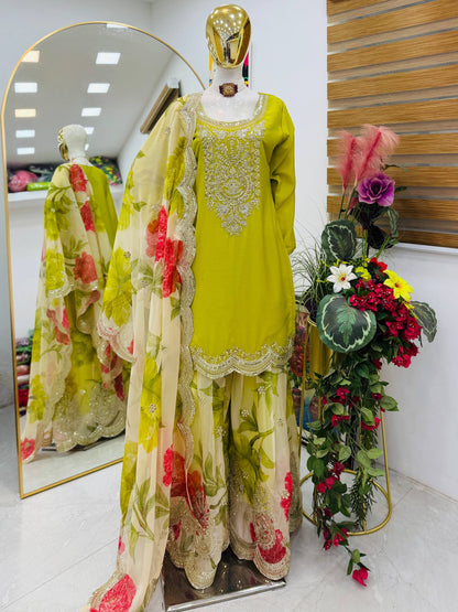 New Designer Party Top Pallazo & Dupatta Set