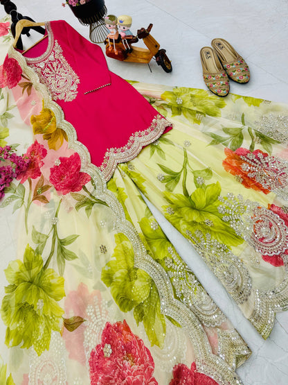 New Designer Party Top Pallazo & Dupatta Set
