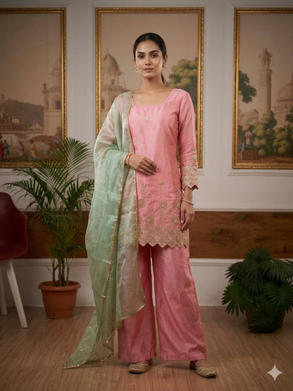 3 PIECES KURTI, PLAZZO & DUPATTA WITH EMBROIDERY WORK