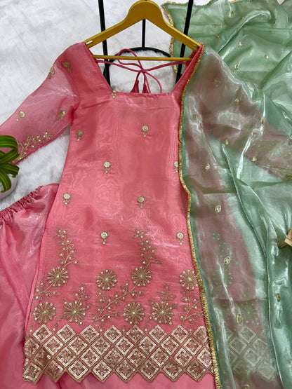 3 PIECES KURTI, PLAZZO & DUPATTA WITH EMBROIDERY WORK