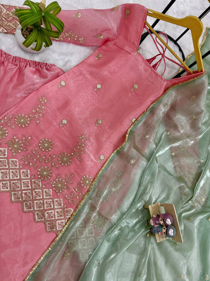 3 PIECES KURTI, PLAZZO & DUPATTA WITH EMBROIDERY WORK