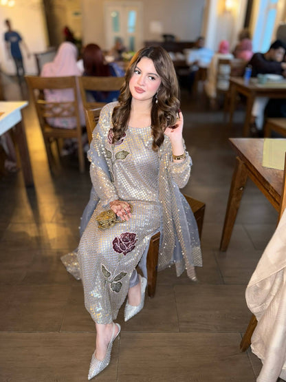 RAMADAN EID SPECIAL 🌙LAUNCHING TWIL SEQUINS, FAUX GEORGETTE FABRIC✨KURTI, DUPATTA & PENT* *👗 THIS SET IS COMING WITH EMBROIDERY WORK & STYLIST PATTERN FOR EVERY FESTIVAL