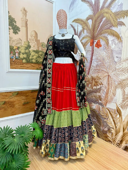 navrati lehenga PURE RAYON FABRIC & EMBROIDERY WORK LEHENGA, BLOUSE & DUPATTA SET