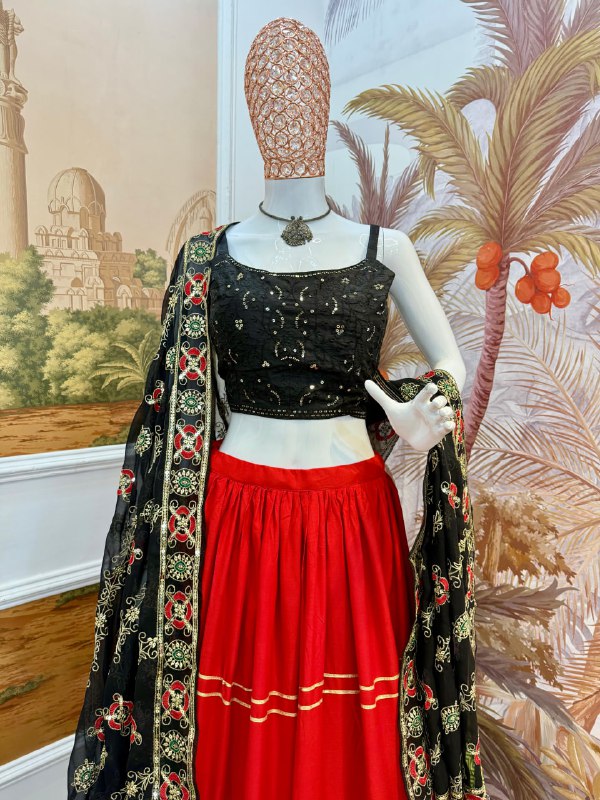 navrati lehenga PURE RAYON FABRIC & EMBROIDERY WORK LEHENGA, BLOUSE & DUPATTA SET