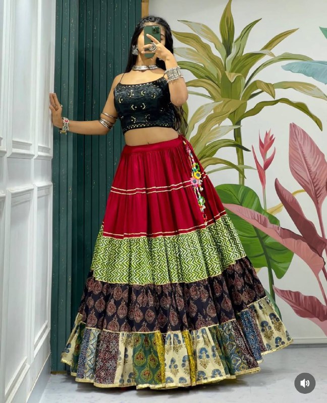 navrati lehenga PURE RAYON FABRIC & EMBROIDERY WORK LEHENGA, BLOUSE & DUPATTA SET