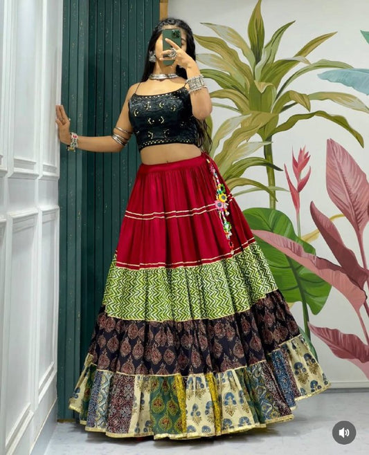 navrati lehenga PURE RAYON FABRIC & EMBROIDERY WORK LEHENGA, BLOUSE & DUPATTA SET