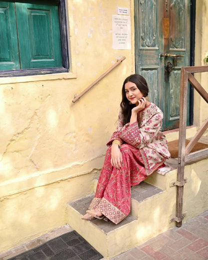 Designer Party Wear Look Pure Natural Creap Top & Farshi Plazzo With Dupatta Set