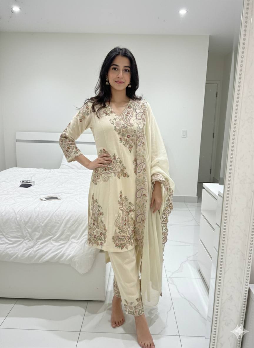 PERFECT FOR PARTY AND WEDDING OUR DESIGNER WEAR EMBROIDERED TOP PLAZZO AND DUPATTA IN FENDY