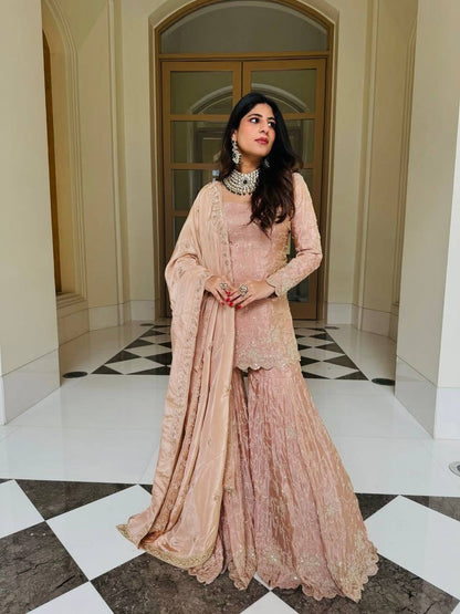 *Presenting New Designer Collection In simar silk With Embroidery Work Top-Bottom And Dupatta Set Fully Stitched Ready To Wear