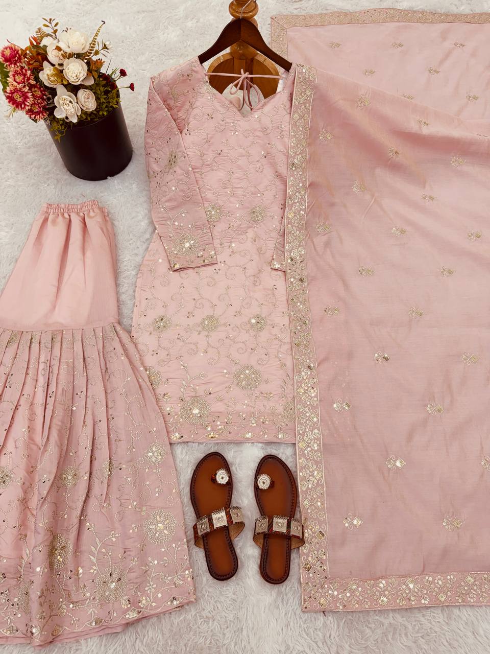 *Presenting New Designer Collection In simar silk With Embroidery Work Top-Bottom And Dupatta Set Fully Stitched Ready To Wear