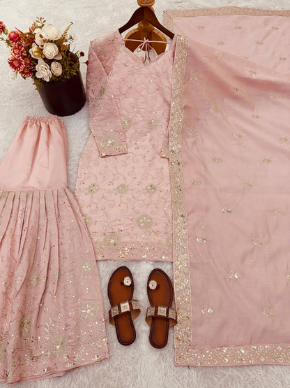 *Presenting New Designer Collection In simar silk With Embroidery Work Top-Bottom And Dupatta Set Fully Stitched Ready To Wear