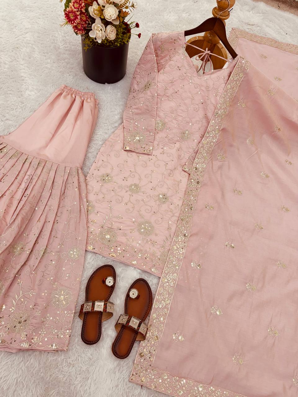 *Presenting New Designer Collection In simar silk With Embroidery Work Top-Bottom And Dupatta Set Fully Stitched Ready To Wear