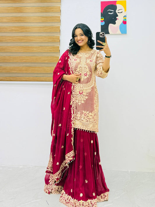 New Designer Party Top Pallazo & Dupatta Set