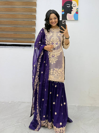 New Designer Party Top Pallazo & Dupatta Set