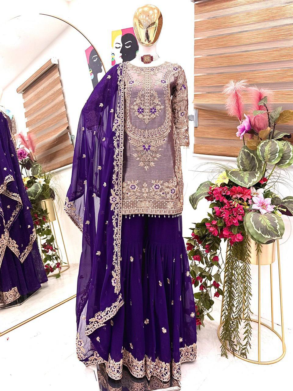 New Designer Party Top Pallazo & Dupatta Set