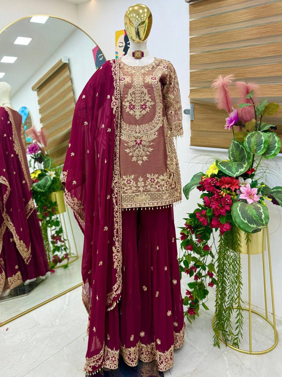 New Designer Party Top Pallazo & Dupatta Set