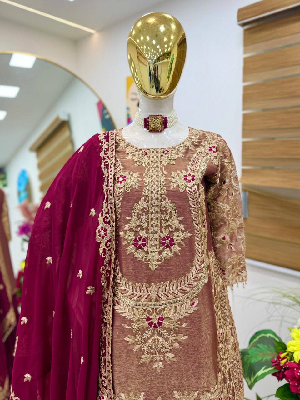 New Designer Party Top Pallazo & Dupatta Set