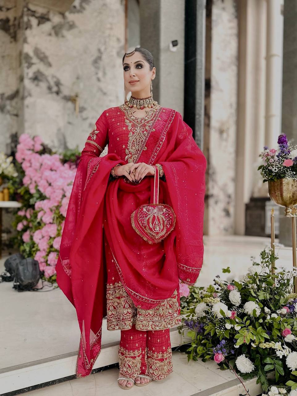 New Designer Collection In CRUNCHY SILK With Heavy Embroidery Sequence Work Top-Bottom And Dupatta Set Fully Stitched Ready To Wear