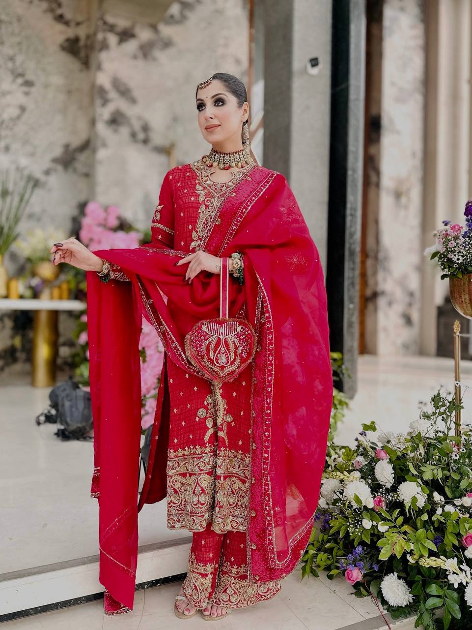 New Designer Collection In CRUNCHY SILK With Heavy Embroidery Sequence Work Top-Bottom And Dupatta Set Fully Stitched Ready To Wear