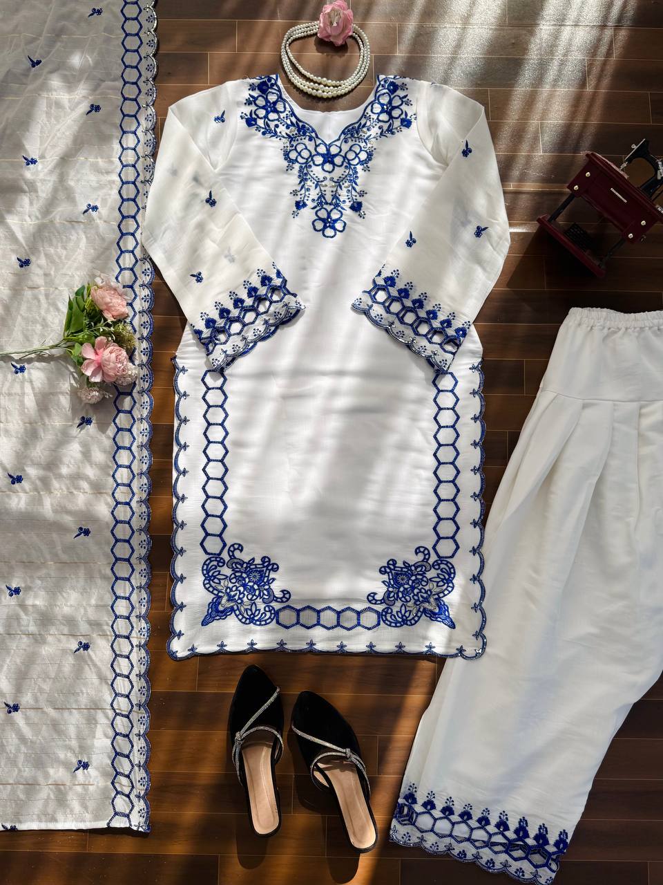 Step into effortless charm with our exclusive 3-piece set – crafted for comfort, stitched with grace