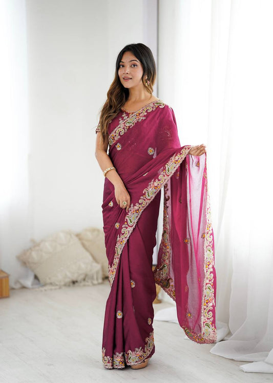 saree Noha Crush With Heavy Embroidery Threads 🧵 Codding & Sequins Work