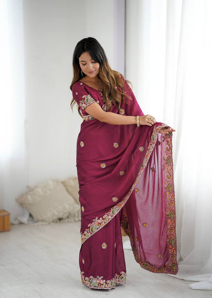 saree Noha Crush With Heavy Embroidery Threads 🧵 Codding & Sequins Work
