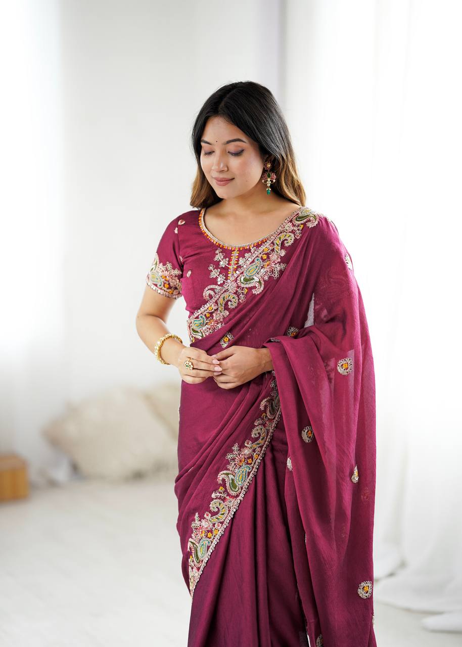 saree Noha Crush With Heavy Embroidery Threads 🧵 Codding & Sequins Work