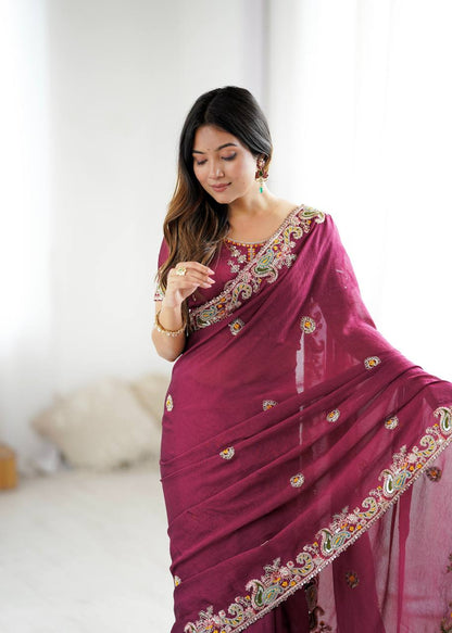 saree Noha Crush With Heavy Embroidery Threads 🧵 Codding & Sequins Work