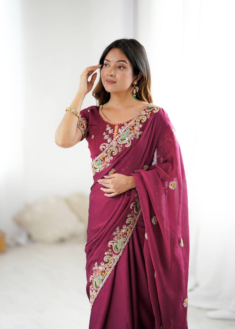 saree Noha Crush With Heavy Embroidery Threads 🧵 Codding & Sequins Work