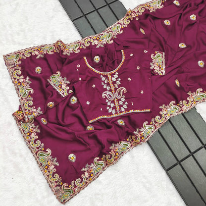 saree Noha Crush With Heavy Embroidery Threads 🧵 Codding & Sequins Work