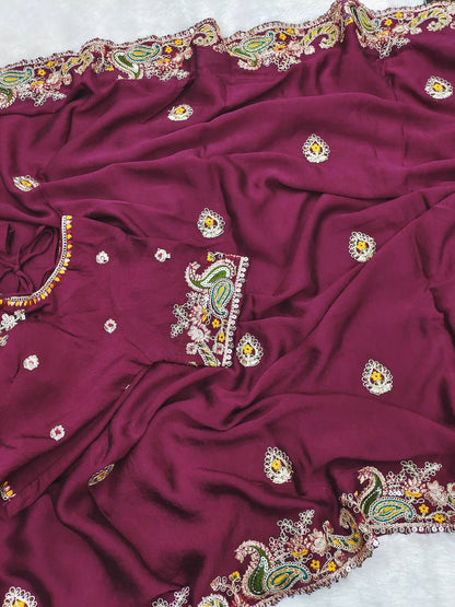 saree Noha Crush With Heavy Embroidery Threads 🧵 Codding & Sequins Work