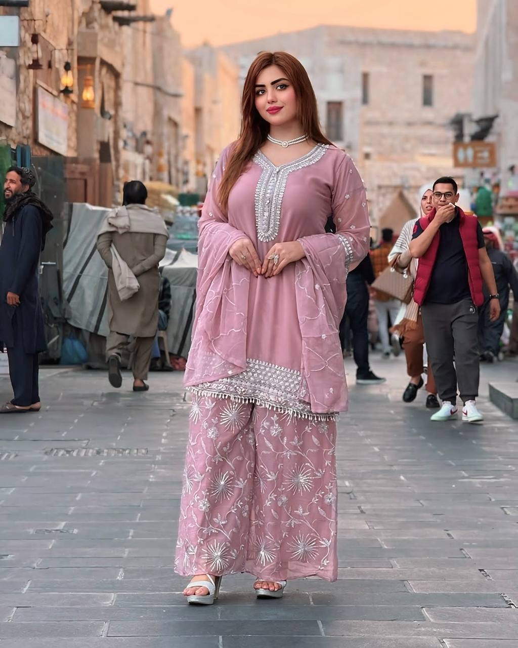 Elegant Embroidered Top Plazzo with Dupatta Set