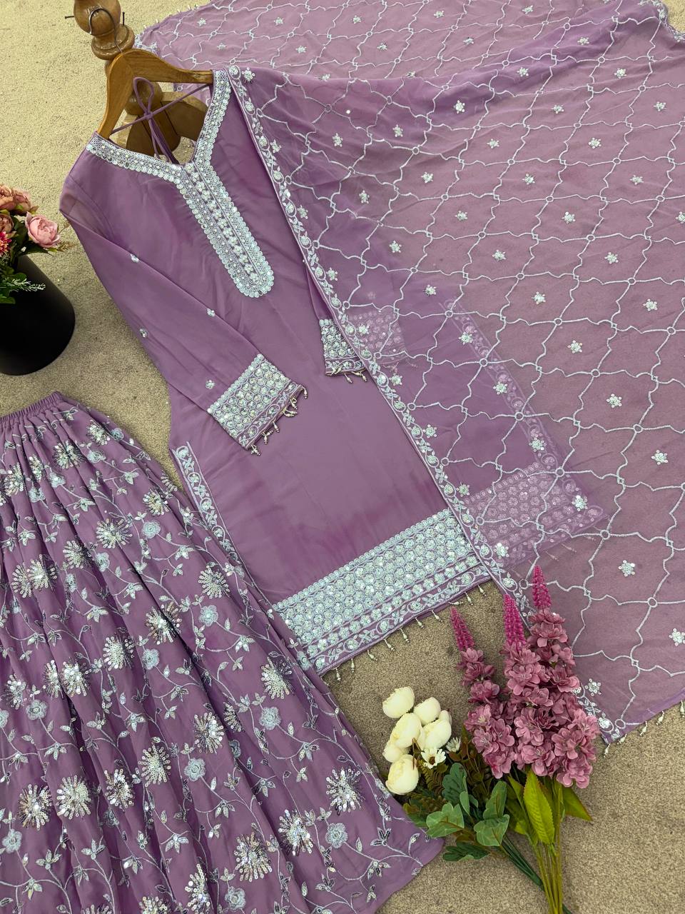 Elegant Embroidered Top Plazzo with Dupatta Set