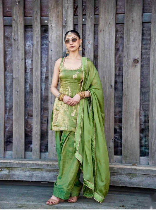 Đěsigner Party Wear Look Heavy Fendy Silk Top Farshi & Dupatta Set