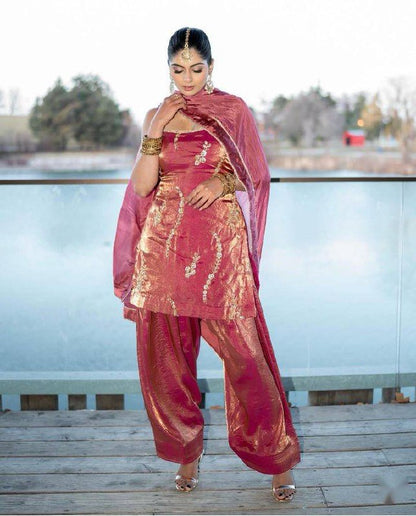 Đěsigner Party Wear Look Heavy Fendy Silk Top Farshi & Dupatta Set