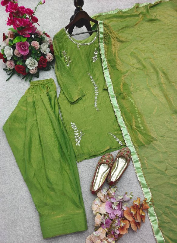 Đěsigner Party Wear Look Heavy Fendy Silk Top Farshi & Dupatta Set