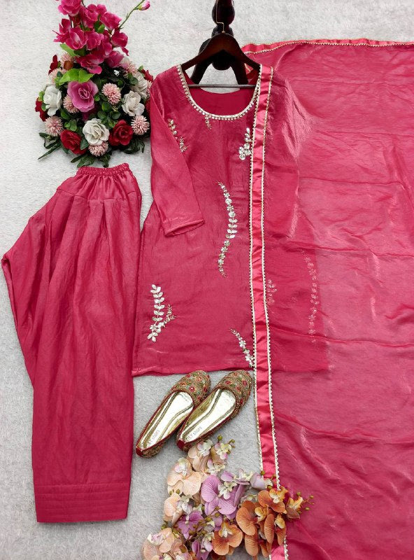 Đěsigner Party Wear Look Heavy Fendy Silk Top Farshi & Dupatta Set