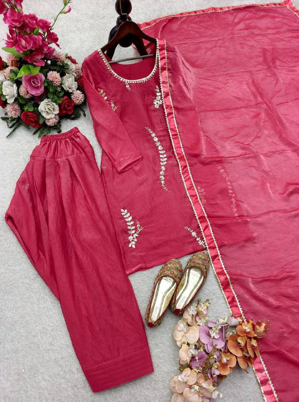 Đěsigner Party Wear Look Heavy Fendy Silk Top Farshi & Dupatta Set