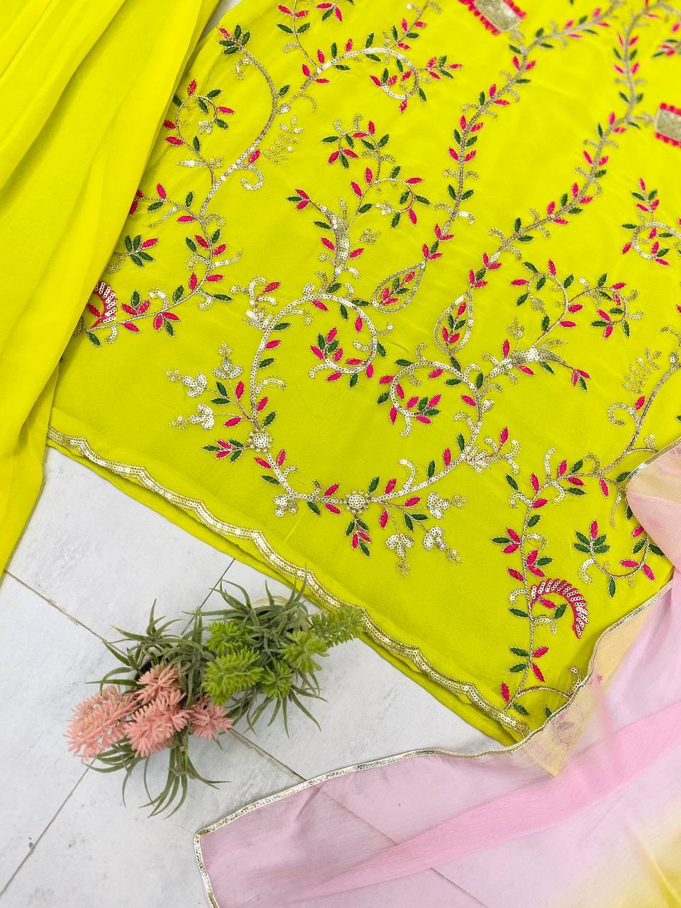 DESIGNER WEAR EXCLUSIVE SARARA SUIT IN EMBROIDERED WORKED TOP AND SARARA WITH DUPATTA PAIR