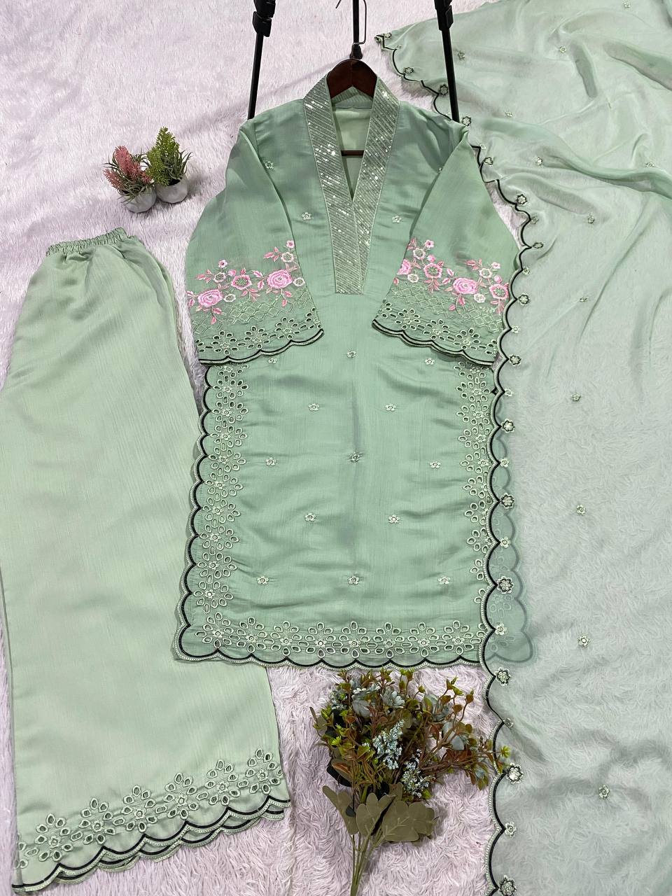 EID 🌙 WEAR OUR SEQUENCE EMBROIDERY WORKED TOP, PANT WITH DUPATTA