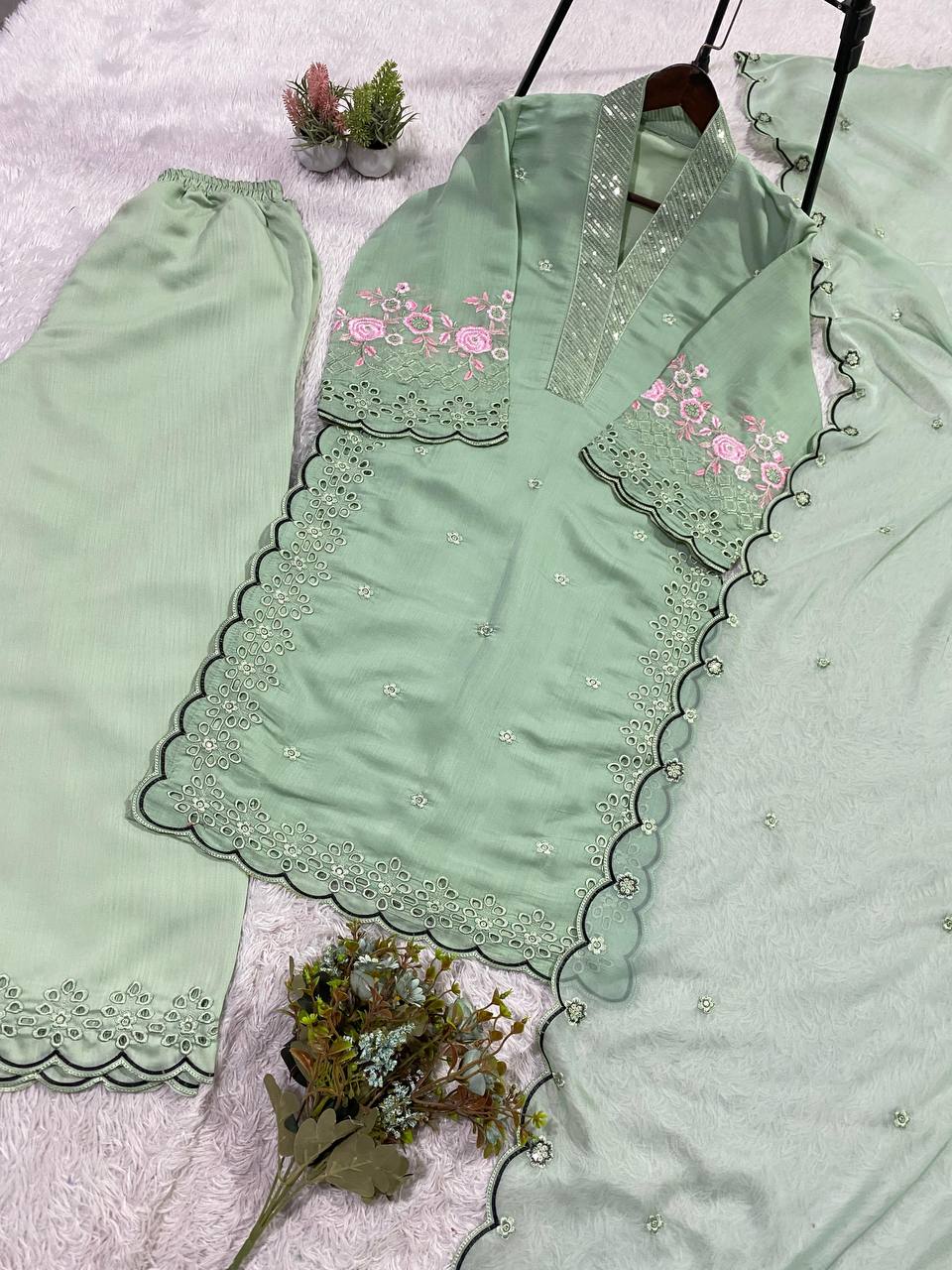 EID 🌙 WEAR OUR SEQUENCE EMBROIDERY WORKED TOP, PANT WITH DUPATTA