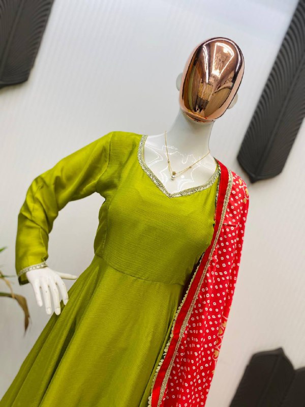 DESIGNER AND ELEGANCE GOWN IN THREE PIECE WITH  PRINTED BANDHNI DUPATTA