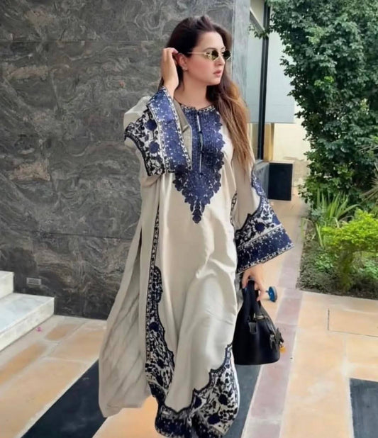 Exclusive Elegant Embroidered Top Plazzo with Dupatta Set