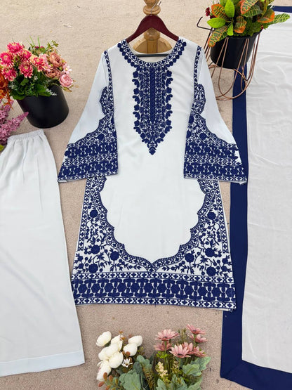 Exclusive Elegant Embroidered Top Plazzo with Dupatta Set