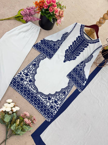 Exclusive Elegant Embroidered Top Plazzo with Dupatta Set