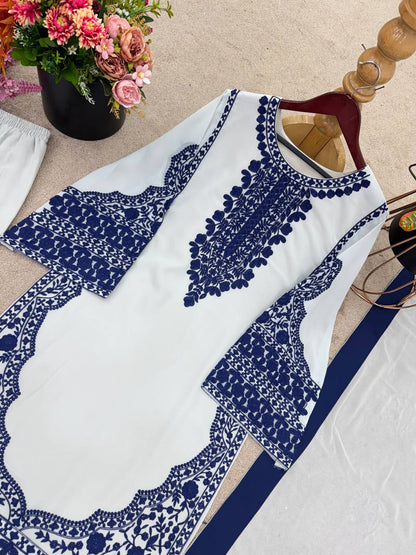 Exclusive Elegant Embroidered Top Plazzo with Dupatta Set